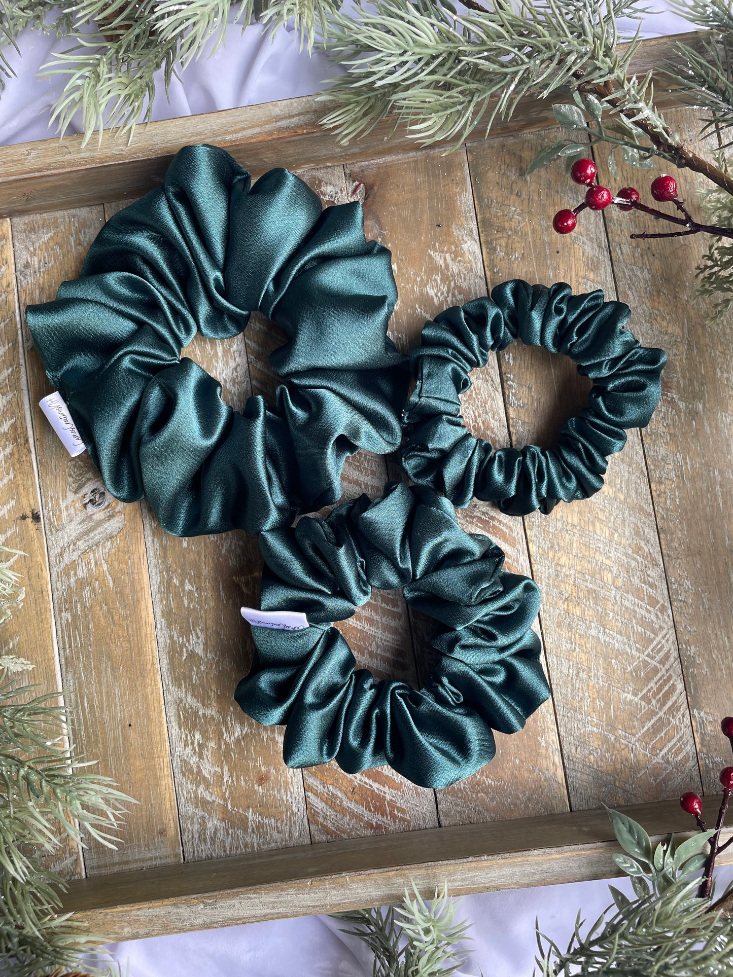 Pine Green Satin Scrunchie