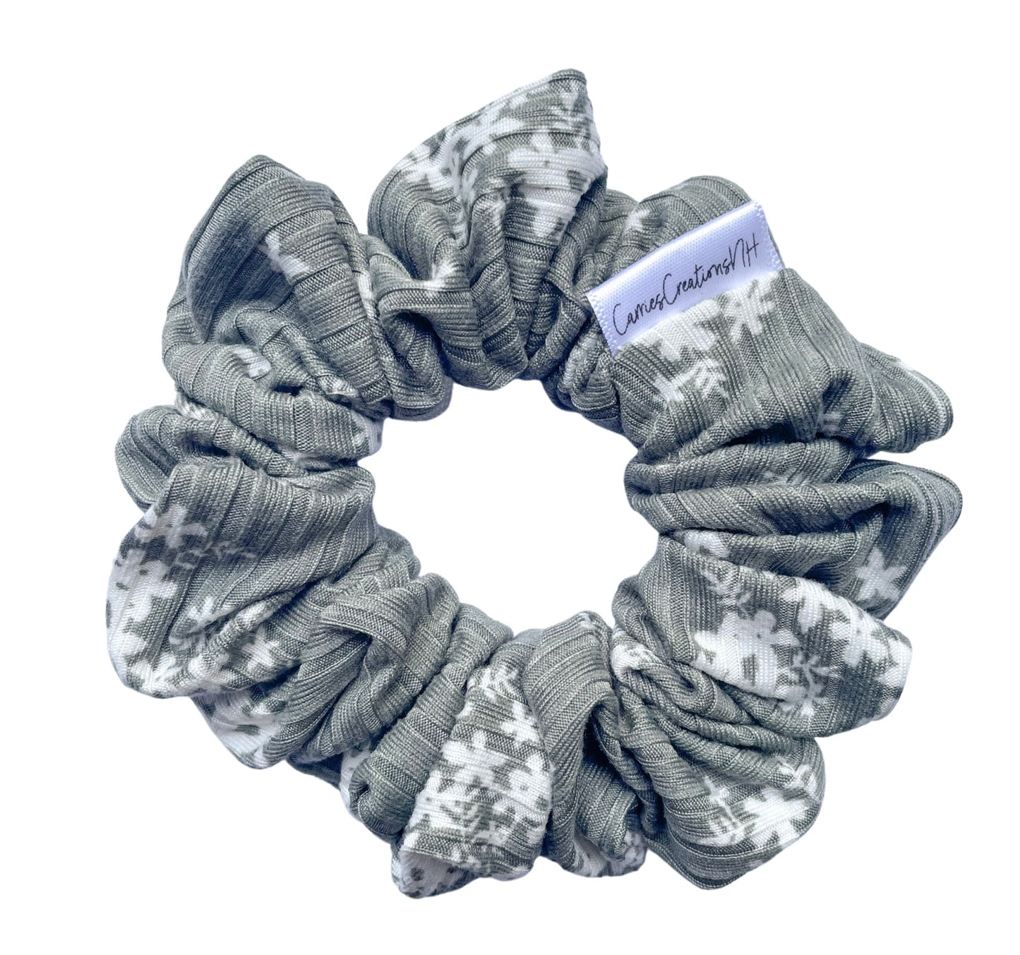 Teal & Floral Rib Knit Scrunchie